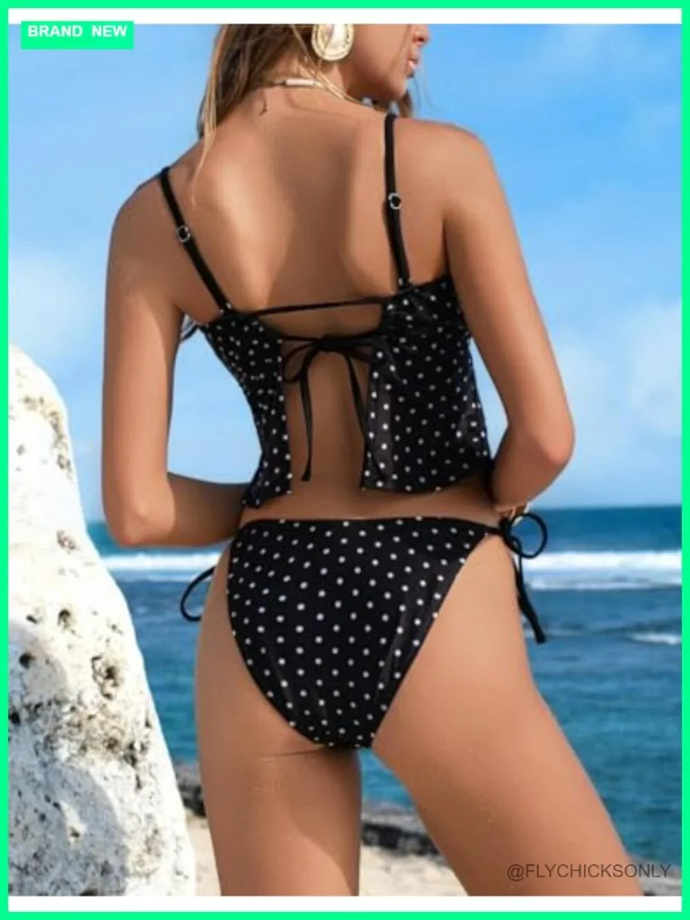 Open Back Tankini Set High Cut Side Tie Thong Bikini Swimwear